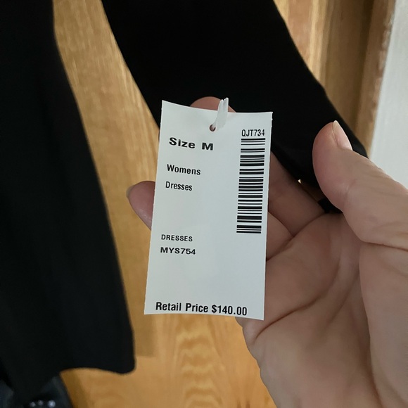 NWT $140 Michael Kors black V neck dress with metal ring accent. Stretchy. Sz M. - Picture 6 of 15